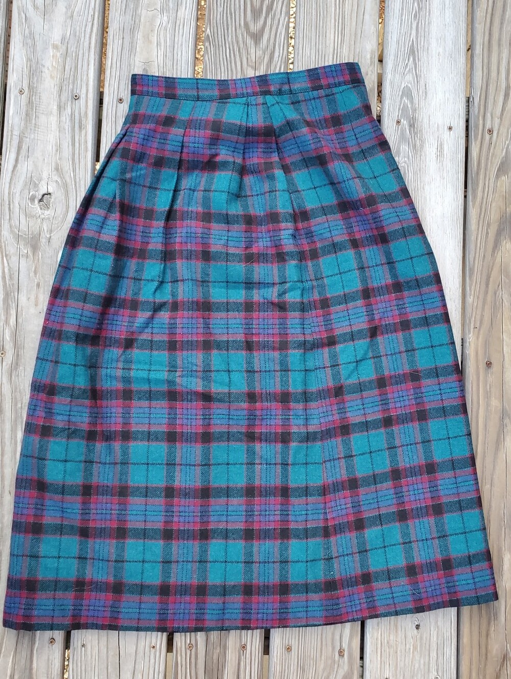 Vintage Woolrich Wool Long Skirt Medium Green Teal Pink Black Plaid Tartan